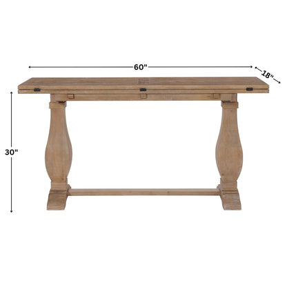 Martin Svensson Home Napa Solid Wood Pedestal Flip-Top Sofa Console Table, Driftwood
