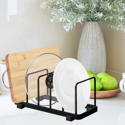 TIE-DailyNec 2 Pack Metal Dish Plate Storage Rack Kitchen Storage Cabinet Organizer Pot Lid Holder Multifunctional Dying Display Rack for Pad Pans Pots, Bakeware, Trays, Cutting Boards (Black)