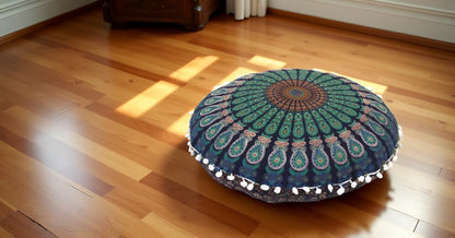 22 Inches Round Mandala Floor Pillow Cover Seating Cushion Throw Cover Hippie Decorative Bohemian Ottoman Pouf Cover