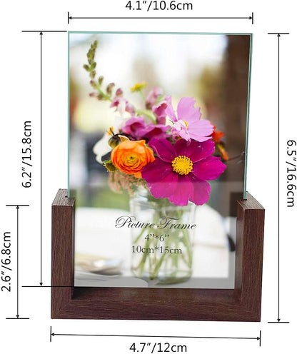 RLAVBL 4x6 Picture Frame Set of 2, Rustic Double Sided Tempered Glass Photo Frames with Wooden Base for Display