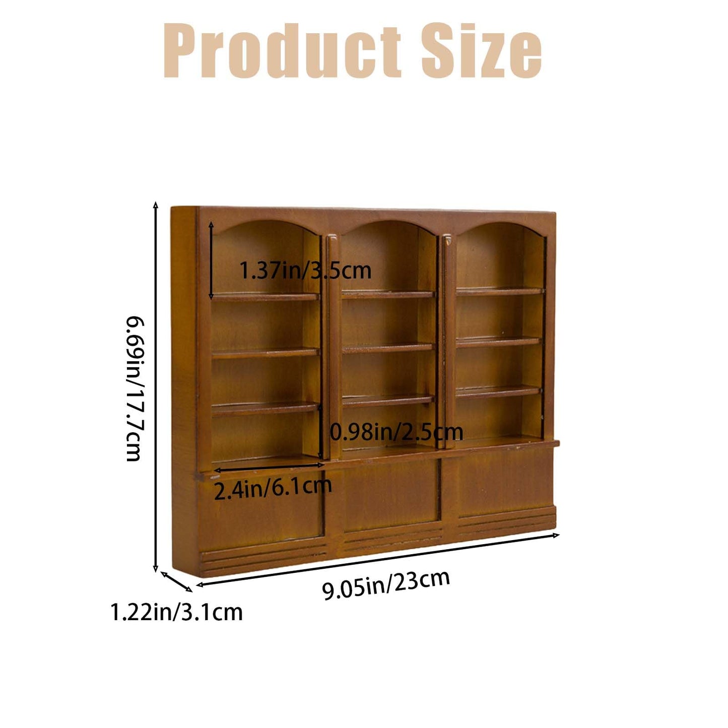 1:12 Dollhouse Mini Bookcase, Wooden Triple Display Cabinet & Bookshelf, Miniature Display Shelf for Doll House Decor Dollhouse Library Furniture Accessories (Brown)