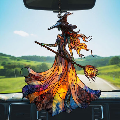 Scary Witch Acrylic Suncatcher Stained Glass Effect Window Car Hanging Christmas Ornament Indoor Outdoor Decor Garden Sun Catcher Panel for Halloween Lover for Women Mom Grandma