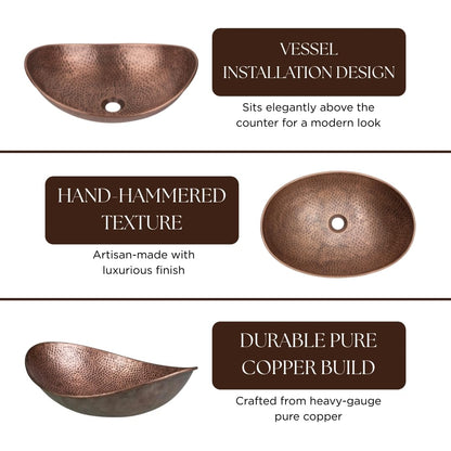 Monarch Abode Bathroom Sink – 19-Inch Harbor Vessel Bathrooms Countertop Sink, Bathroom Vessel Sinks, Above Counter Hand Hammered Pure Copper Bath Sinks for Restroom Vanity or Powder Room