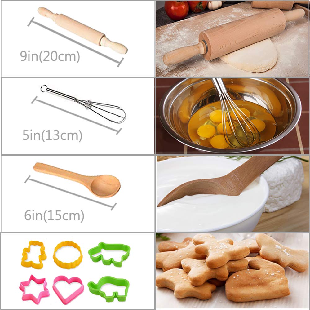 HmiL-U Chef Set for Kids - 13 Pcs Kid Cooking and Baking Set Includes Kids Apron, Chef Hat, Utensils, Cooking Mitt, Gift for 3 Year Old Girls and up(Blue)