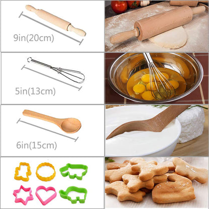HmiL-U Chef Set for Kids - 13 Pcs Kid Cooking and Baking Set Includes Kids Apron, Chef Hat, Utensils, Cooking Mitt, Gift for 3 Year Old Girls and up(Blue)