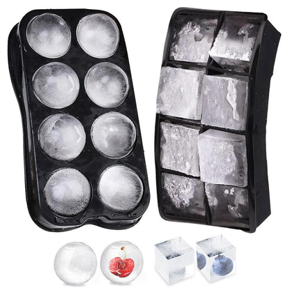 Apexcook 2-Inch Silicone Ice Cube Tray with Lid - Large Sphere Ice Mold & Square Ice Cube Maker for Whiskey, Cocktails, Bourbon - Easy Release, BPA Free, Set of 2