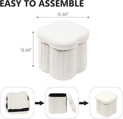 12.6" Small Ottoman with Storage, Flowers Shaped Foldable Foot Rest for Dorm Room, Living Room - Compact Organizer