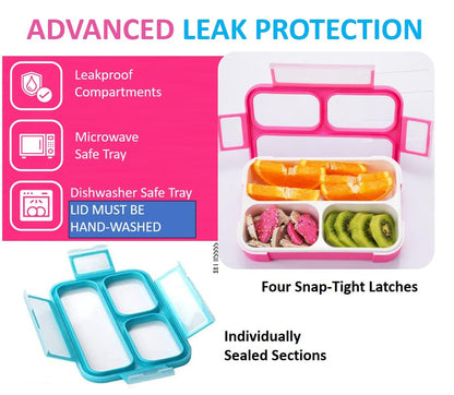 Small Snack Containers for Kids Toddlers - 3 Compartments (Set of 2) - Leak-Proof Reusable Boxes with Lids -BPA-Free Plastic Mini Bento Lunch Box - Ideal for School, Daycare - Holds 2 Cups (Pink+Blue)