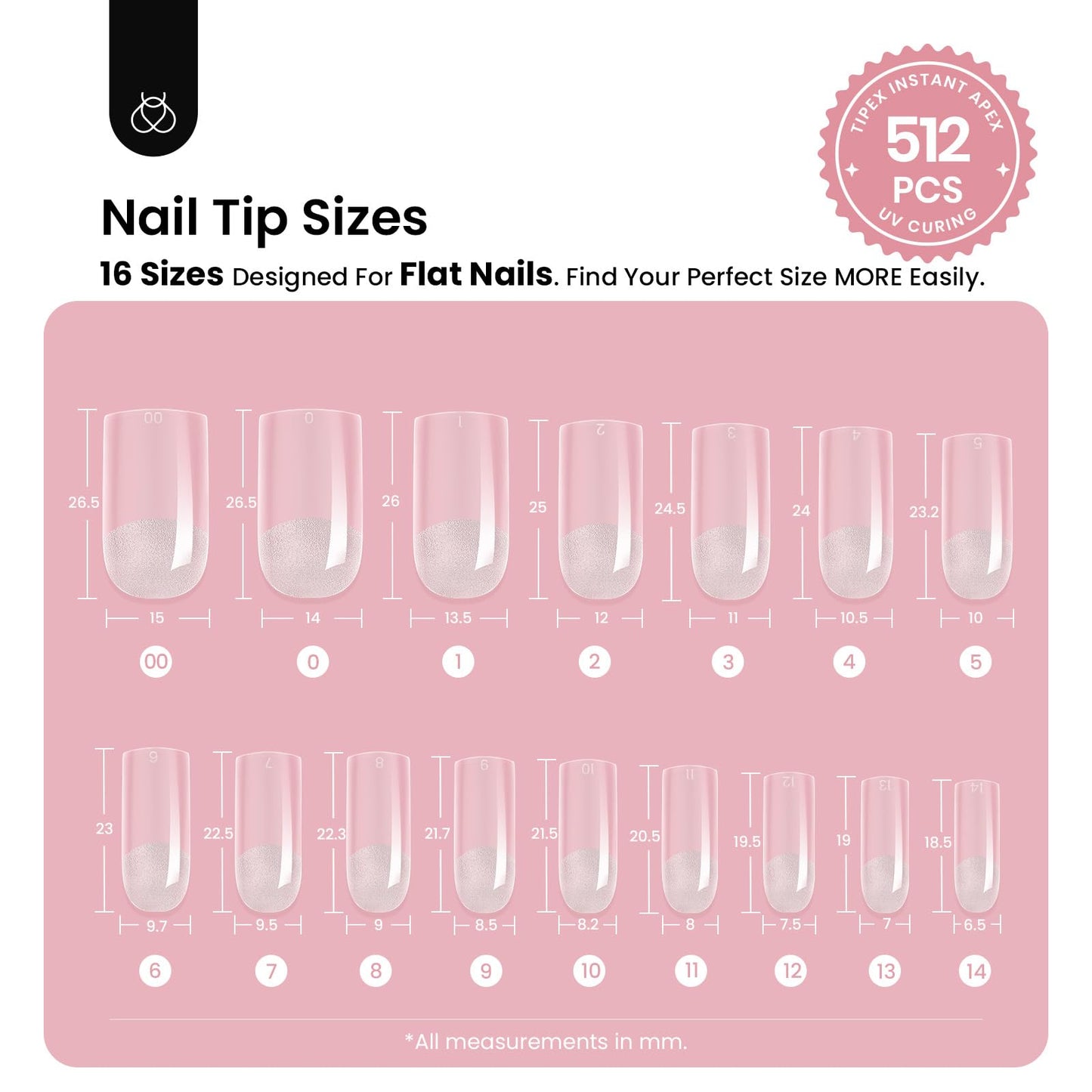 Beetles Tipex Instant Apex Nail Tips Kit, Coffin Long 224Pcs 16 Sizes Pre-Building & Pre-Etched Thicker Acrylic Nails False Nail Extension with Tipex Nail Glue Mini Nail Lamp