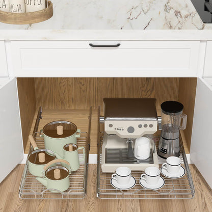 OCG Pull Out Cabinet Organizer (20.75" W x 17" D), 1 Tier Pull Out Shelves, Chrome Finish Cabinet Slide Out Shelves for