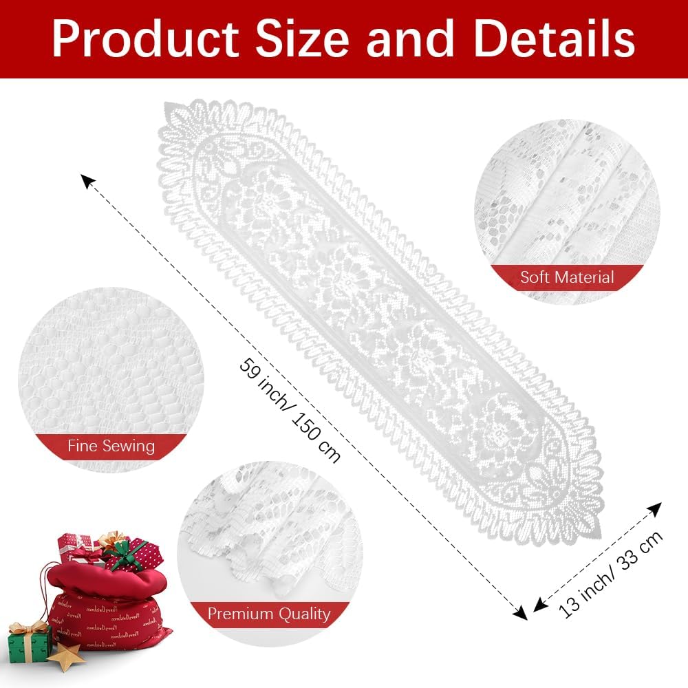 13x59 Inch Lace Table Runner White Table Runners Farmhouse Boho Table Runner Coffee Table Runners Cotton Woven Table