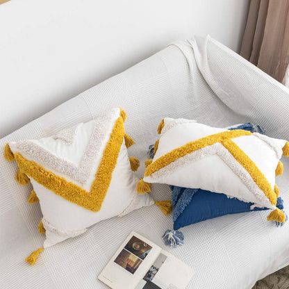 vctops 18x18 Inch Geometric Embroidery Tufted Throw Pillow Covers - Cotton Canvas Woven Cushion Covers (Mustard Yellow)