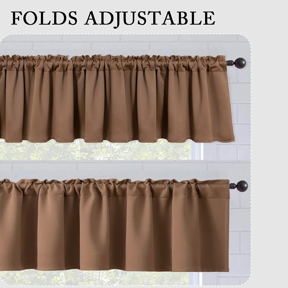 MIULEE Mocha Blackout Valance Thermal Insulated Rod Pocket Window Treatment Tiers Short Curtain 52 x 18 Inches 1 Panel,