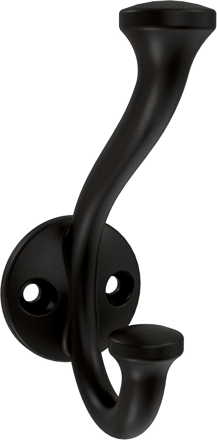Franklin Brass Casual Farmhouse (5-Pack) Double Hooks for Hanging - Matte Black Wall Mount Hanger for Towel, Bag, Purse
