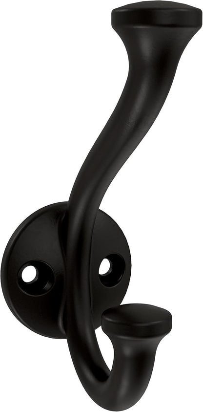 Franklin Brass Casual Farmhouse (5-Pack) Double Hooks for Hanging - Matte Black Wall Mount Hanger for Towel, Bag, Purse
