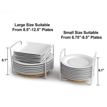 Dish Rack for Kitchen Countertop Organizer - Bamboo Plate Organizer for Cabinet Space Saver, Adjustable Stainless Steel 304 Plate and Bowl Holder with Portable Handle for Drawer Cupboard Shelf RV