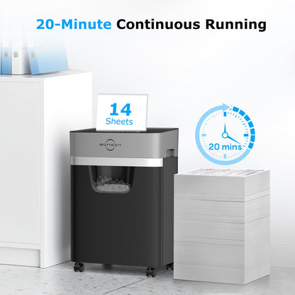 BONSEN 14-Sheet Paper Shredder for Home Office, Heavy Duty Cross Cut Shredder with 5.3 Gal Pullout Bin, Quiet Shredder for CDs/Credit Card/Staple, P-4 Security, Anti-Jam System