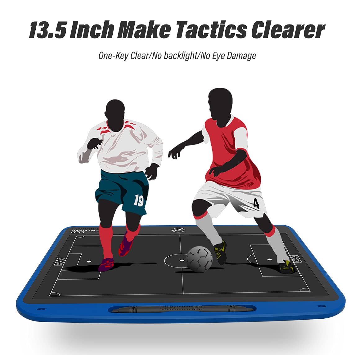 VNVDFLM 13.5’’ Electronic Football Tactical Board Soccer Coaching Board,LCD Soccer Strategy Board with Stylus Pen,Football Marker Board Training Writing Tablet Perfect Coach Gifts-Football Blue
