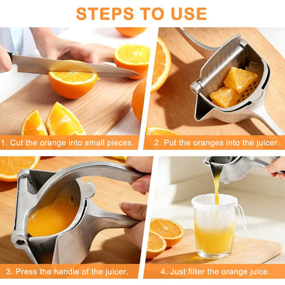 Aluminum Alloy Fresh Fruit Juice Extractor,Hand Juicer Squeezer Lemon Juicer Manual Hand Press with Ergonomic Grip For Orange Citrus Lime Grapefruit With 4filt er bag(Silver,Size:20 * 12 * 10cm)