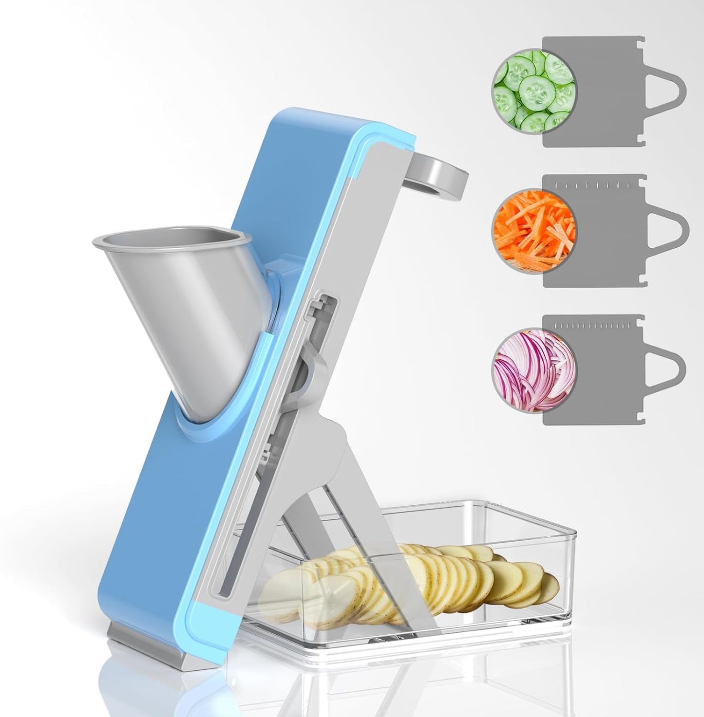 Eletronova Safe Mandoline Slicer for Kitchen, Multi Vegetable Chopper with Thickness Adjuster, Finger-Safe Food Holder, Potato/Onion/Cucumber Slicer for Fast Meal Prep, Easy Clean(Light Dark Green)