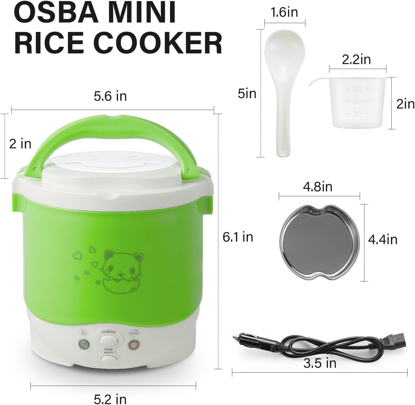 1L 12V OSBA Mini Rice Cooker, Travel Rice Cooker Small For Car, Cooking For Soup Porridge and Rice, Cooking Heating