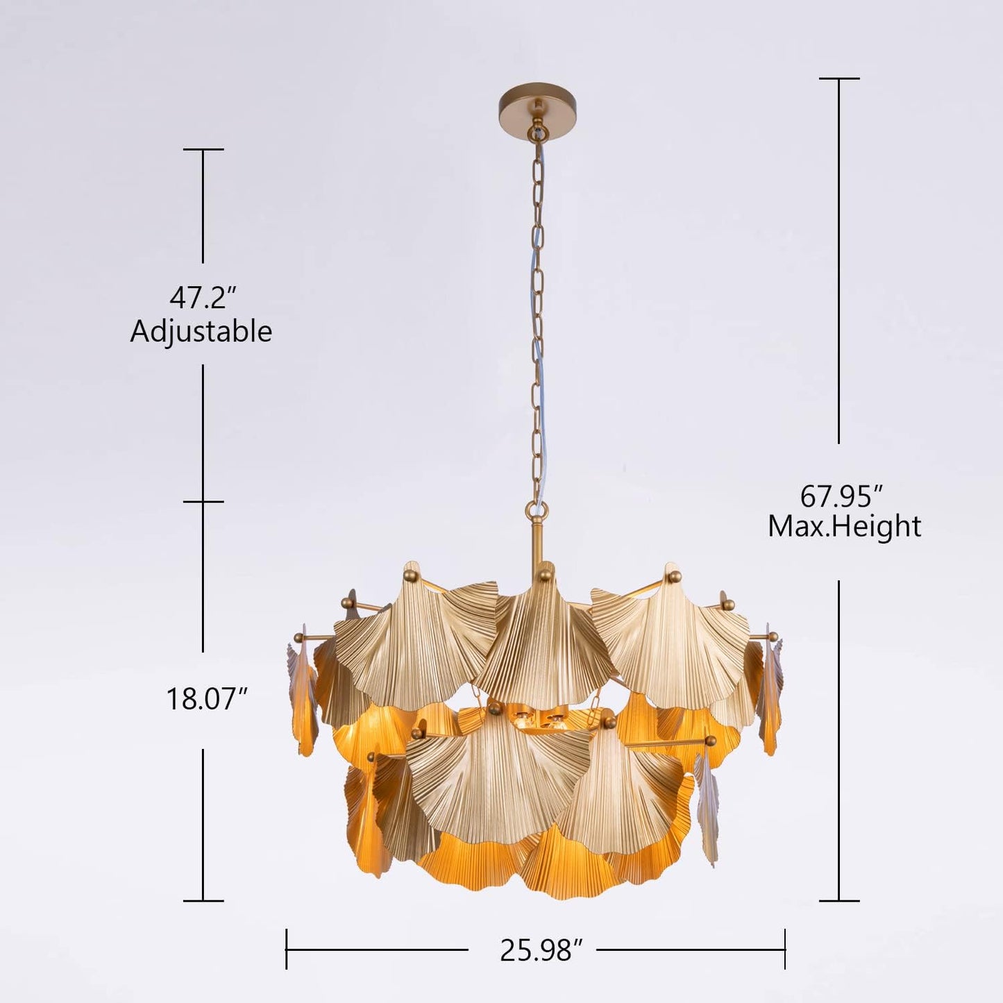 TOCHIC Gold Vintage Chandelier, 8 Lights Rustic Chandeliers for Dining Room, Modern Farmhouse Chandelier with Ginkgo Leaves, Ceiling Light Fixture for Living Room Bedroom Entryway W-25.98"