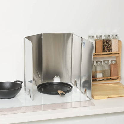Splatter Guard for Cooking - Grease Splatter Screen - 5 Sided Splatter Guard Compact Type - Stainless Steel - Unfold 41.65 in x 14.17 in - Fold 8.26 in x 14.17 in x 1.06 in