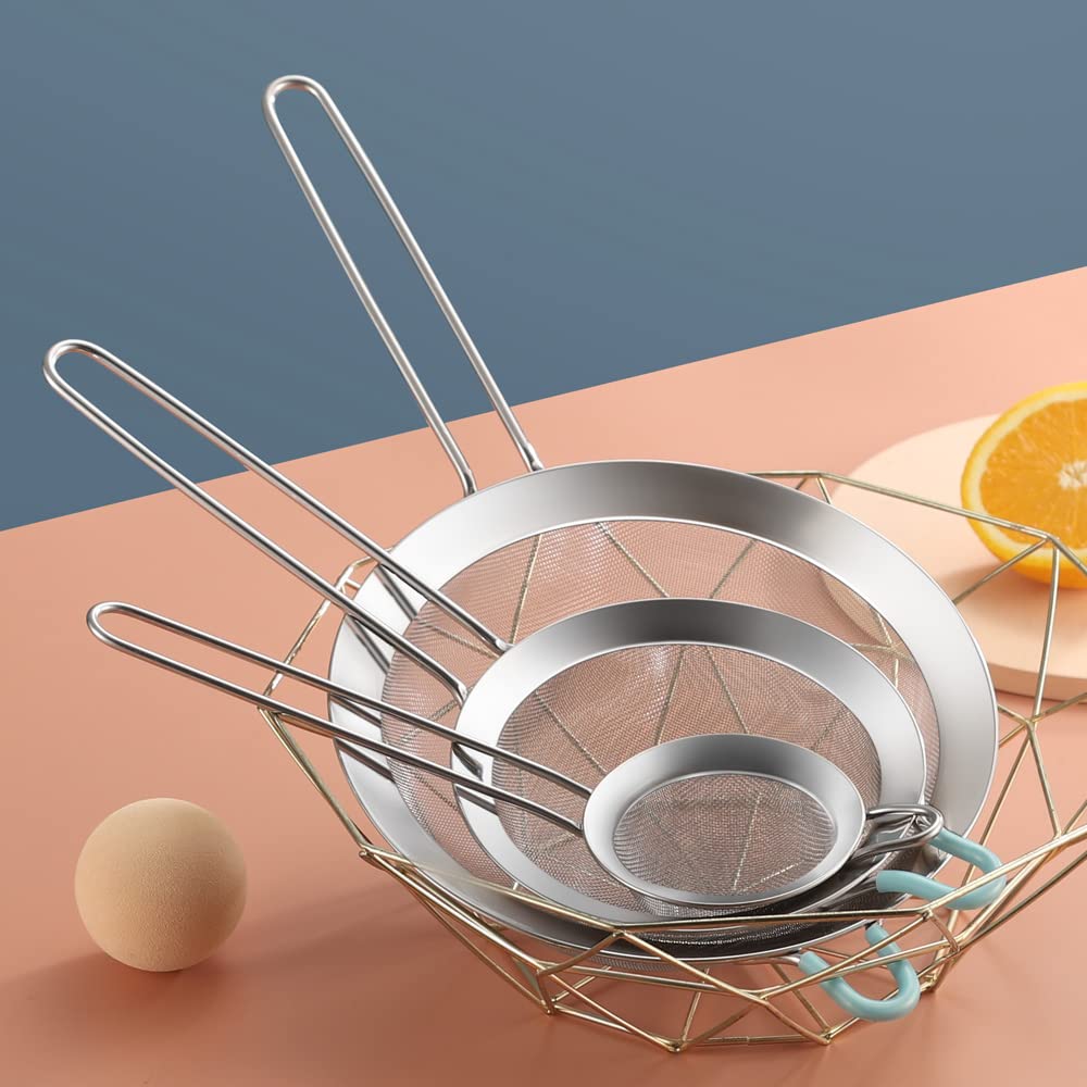 SUNWUKIN 304 Stainless Steel Fine Mesh Strainers for Kitchen, Colander-Skimmer with Handle, Sieve Sifters for Food, Tea, Rice, Oil, Noodles, Fruits, Vegetable