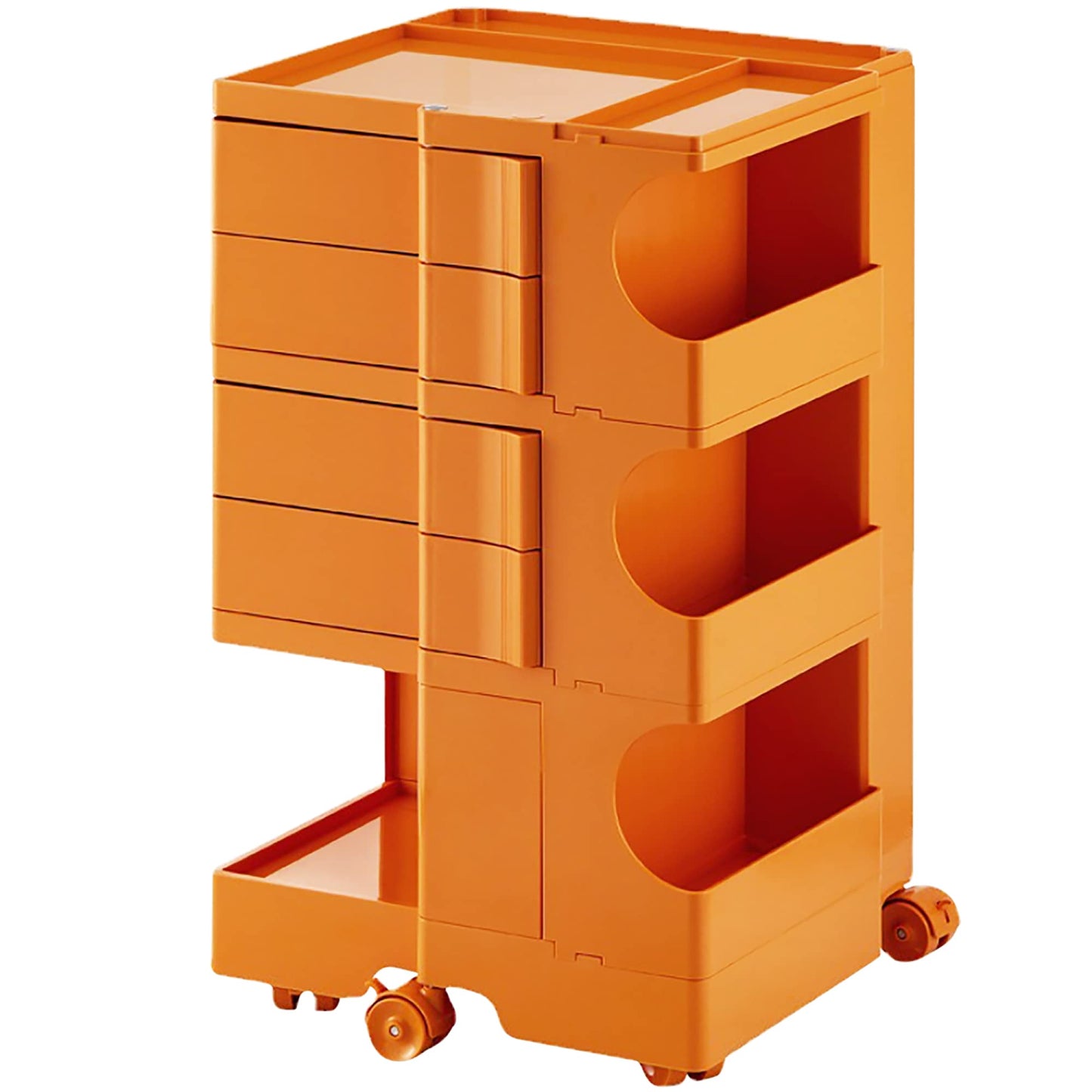 Multipurpose Utility Storage Cart - Industrial Storage with Wheels and Slide Out Drawers - Professional Trolley Cart - Portable Caddy for Salon Supplies, Kitchen Needs, Medical Tools - Tropical Orange