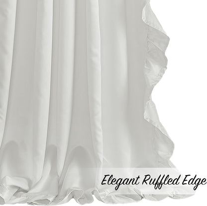 W52 L90, 2 StangH White Ruffle Curtains for Living Room, Luxurious Sheer Light Filtering Panels, Perfect for Holiday