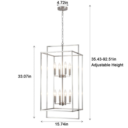 QAREHL High Ceiling Chandeliers for Foyer Brushed Nickel Chandelier for Entryway Modern Farmhouse 15.74’’ in Metal 8 Light Lantern Tiered Pendant Light for Dining Room Kitchen Island Hallway Stairway