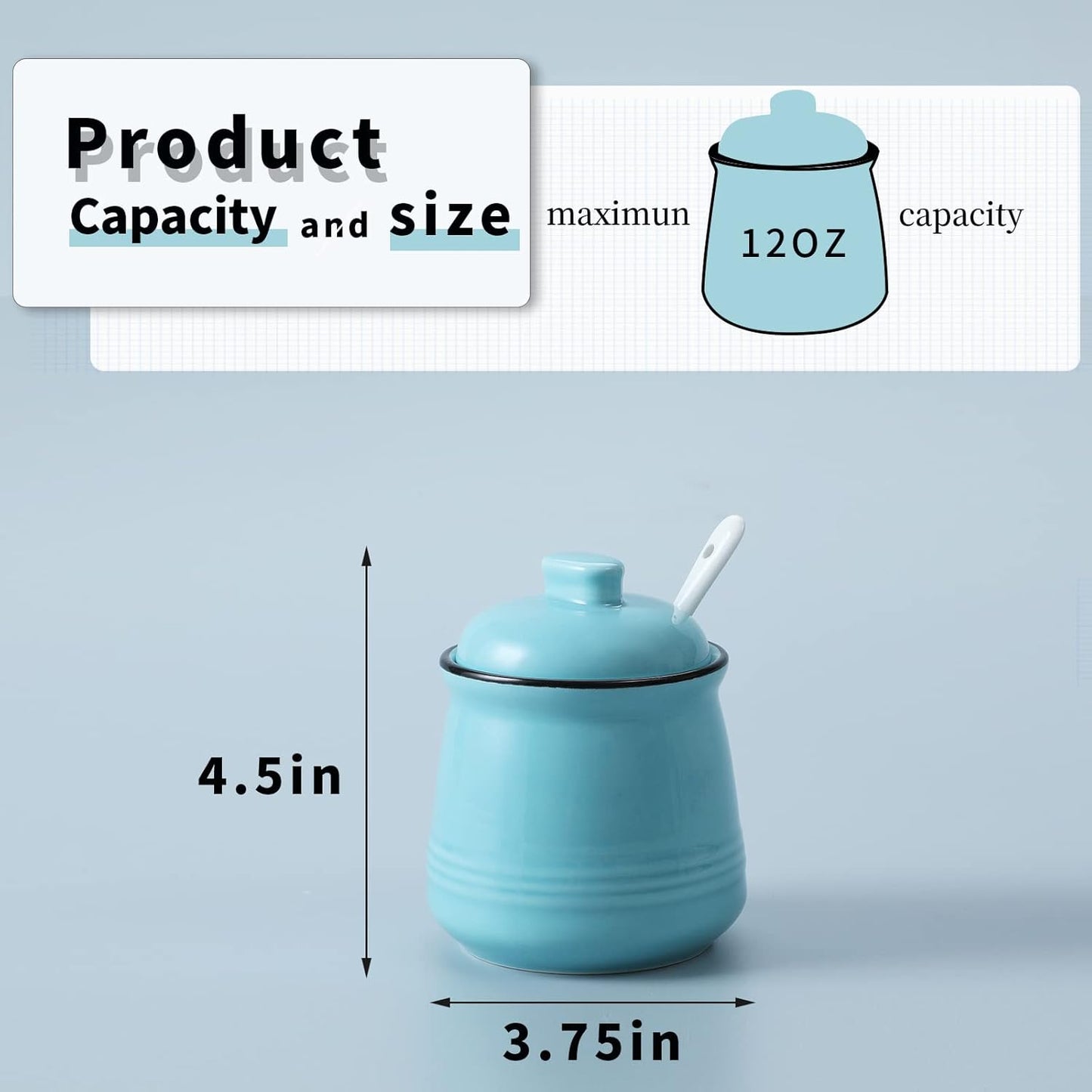 HAOTOP Porcelain Salt Bowl with Lid and Spoon, Ceramic Sugar Bowl 12oz in Turquoise