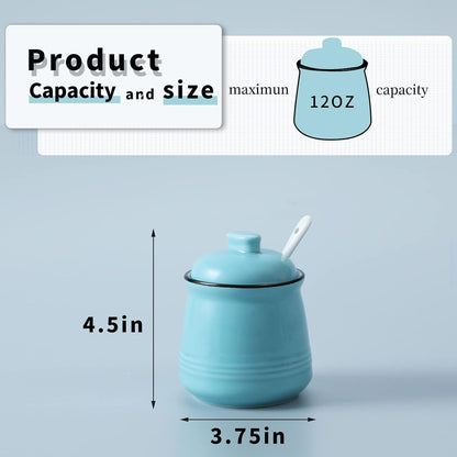 HAOTOP Porcelain Salt Bowl with Lid and Spoon, Ceramic Sugar Bowl 12oz in Turquoise