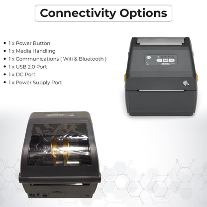 Zebra ZD421 (ZD4A042-D01M00EZ) USB/Bluetooth - Zebra GK420d Replacement, Direct Thermal Label Printer 203 dpi with 4x6 Thermal Roll + Power Adapter + USB 2.0 Cable + Microfiber Cloth Included