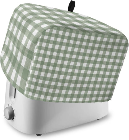 Sage Green Buffalo Plaid Toaster Cover 4 Slice - Large Kitchen Appliance Cover with Loop, Polyester Dust Protection