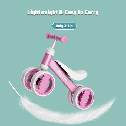 SIMATE Balance Bike Toys for 1 Year Old Boys Girls, 12-24 Month Toddler Ride on Toys, 4 Silent Wheels & Soft Seat, First Birthday Gifts for Baby Girls Boys