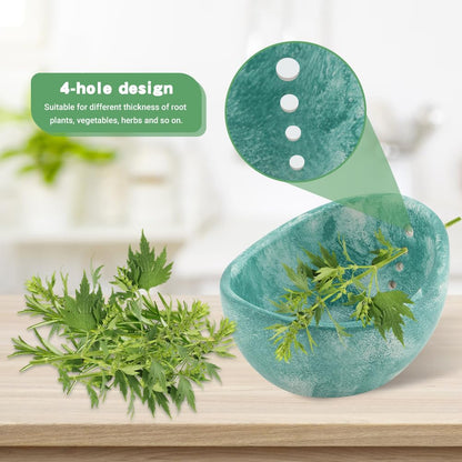 Pottery Herb Stripper Bowl, Handmade Ceramic Herb Peeling Cup with Different Hole Sizes for Separating Leaves and Stems (Blue)