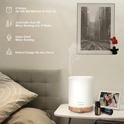 URPOWER 300ml Aromatherapy Essential Oil Diffuser Ultrasonic Air Humidifier AUTO Shut Off Scent Diffuser Night Light 7 Color Changing LED Lights and 4 Timer Settings for Bedroom Office Home