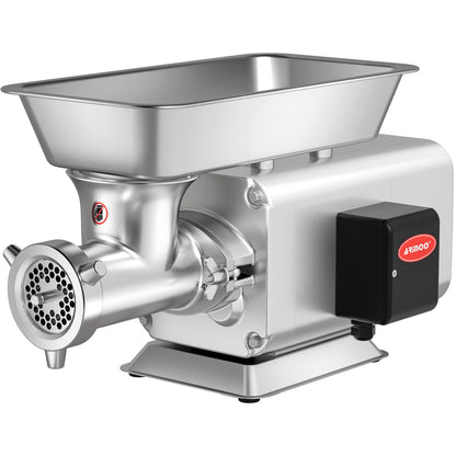 ARINOO Electric Meat Grinder, Grinds Chicken Bones, 1.5 HP Heavy Duty Stainless Steel Commercial #12 Meat Mincer Machine with 2 Plates, 2 Blades and 3 Sausage Tubes for Home Use, 7 Lbs/Min