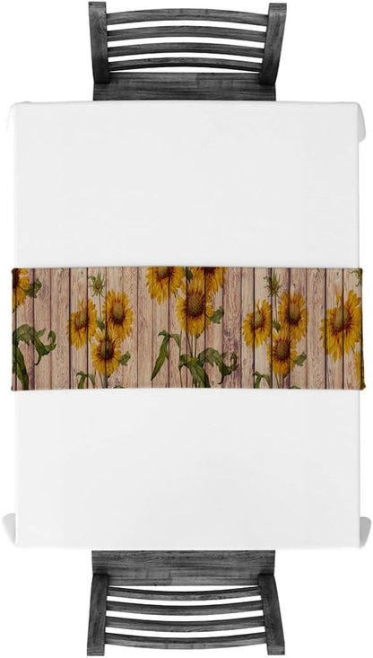Sunflowers Rustic Table Runner - Cotton Linen Small 36 Inch Dresser Scarves, Farmhouse Tablerunner for Home Living Room