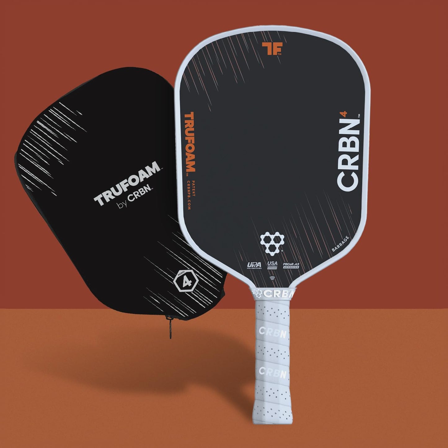 CRBN Pickleball - TruFoam Barrage 4 Pickleball Paddle - Hybrid AeroCurve - Carbon Fiber Pickleball Paddle - 100% Foam Floating Core Designed for Maximum Power, 14mm
