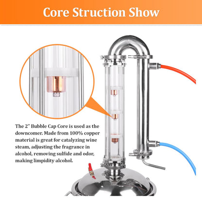 YUEWO Alcohol Still 5.8GAL/13.2GAL Stainless Steel Alcohol Distiller Home Brewing Distillery Kit with 2” Crystal Still Column for DIY Whisky Wine Brandy Gin Vodka Alcohol Making