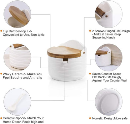 Set,Ceramic Home,8.8 oz 260ML June Sky Sugar and Cream Sugar Containers with Lid and Spoon - Porcelain White Salt