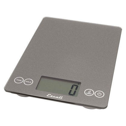 Escali Arti Glass Food Scale Digital Countertop Kitchen, Baking and Cooking Scale with Nutrition and Calorie Counter, 15-Pound Capacity, 9" x 6.5" x .75", Gray Storm