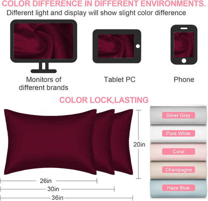 Skiennix Mulberry Silk Pillowcases - King Size 2-Pack with Hidden Zipper | Soft, Breathable, Cooling - Burgundy Red