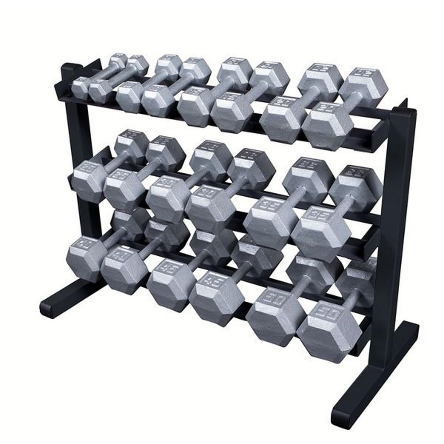 Body-Solid (GDR363) 3-Tier Horizontal Dumbbell Rack Stand Only, Weight Rack Stores 10 Pairs Hex Dumbbells from 5-50 lbs, Home Gym Dumbell Organizer Racks