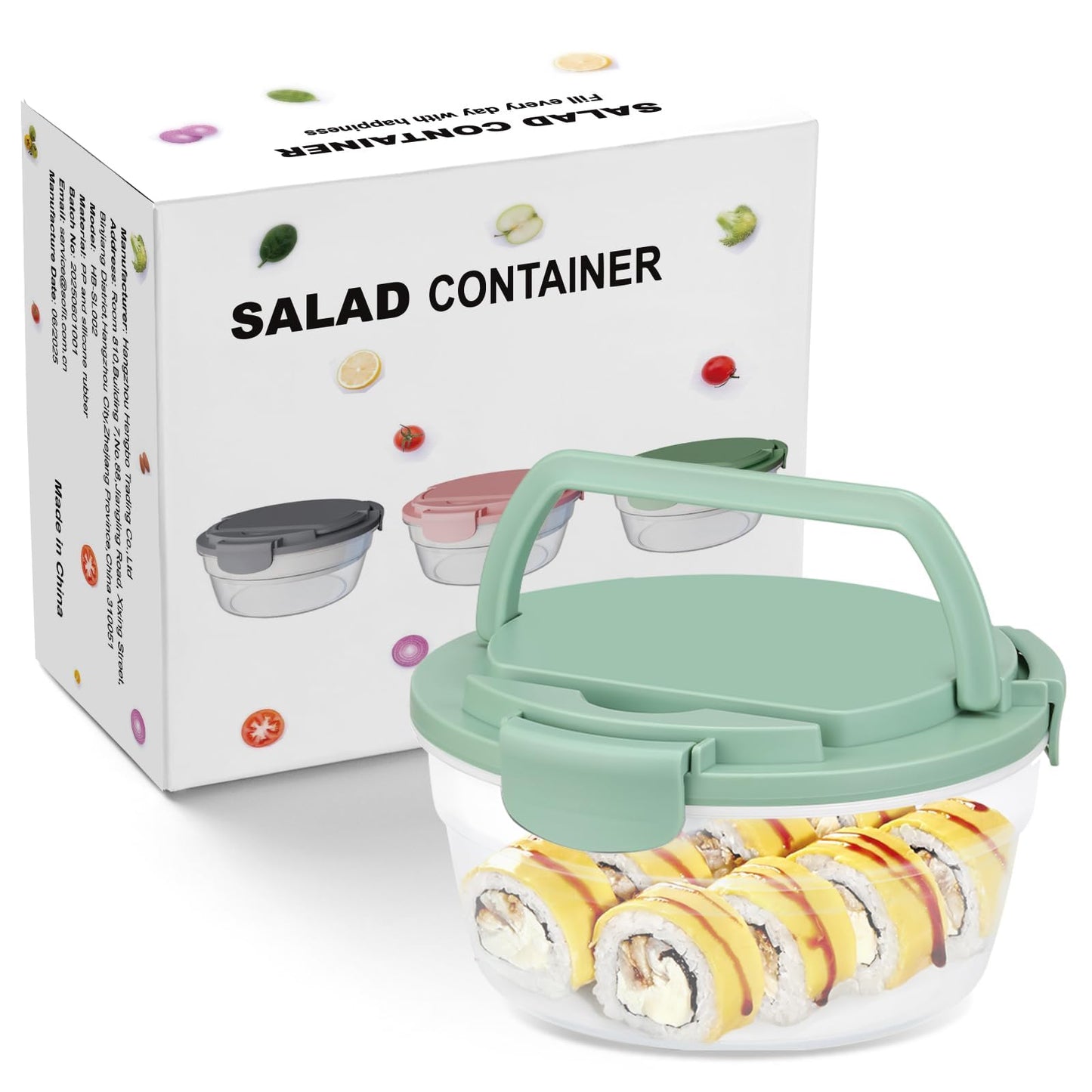 Reeple Salad Container for Lunch, Bento Lunch Box 58-oz with 4 Compartments Tray and Ice Pack, Leak-Proof Salad Bowl with Lid for Adults, BPA-Free Lunch Box for Meal Prep & Food Storage(Green)
