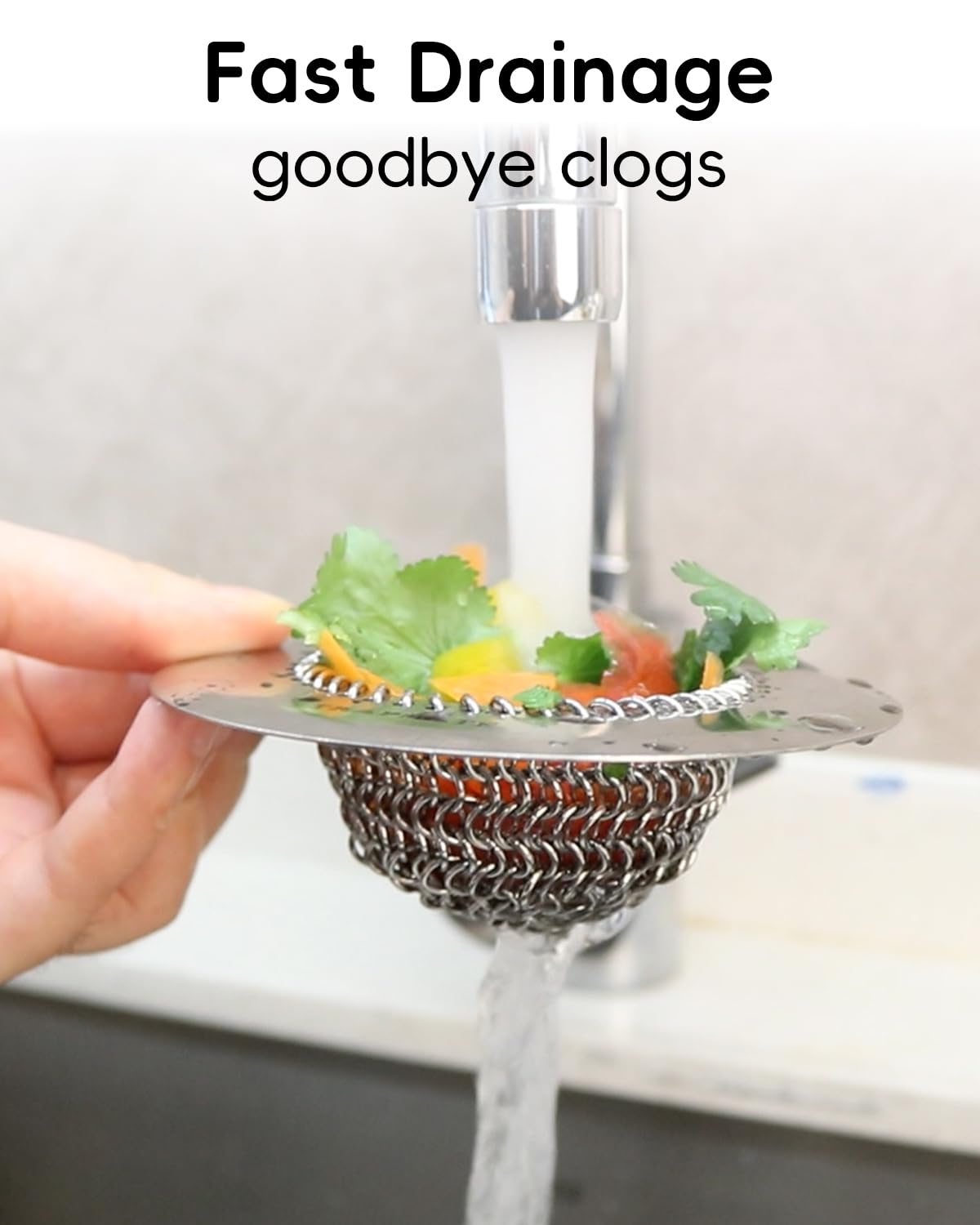 TRAPMATE 2 Pcs Kitchen Sink Drain Strainer, Stainless Steel Sink Strainer Basket with Easy Clean & Anti-Clog, Fits Garbage Disposal, Dishwasher Safe, Single & Double Bowl Sinks (Patented Product)