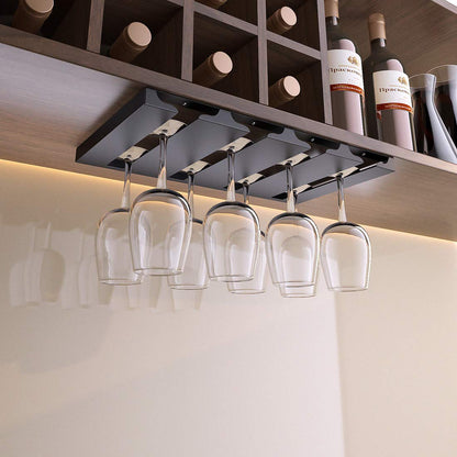 SIMVE Wine Glass Holder Under Shelf or Cabinet, Stainless Steel 16.5 Inch Stemware Rack, Glassware Drying Hanger, Metal Hanging Organizer for Bar Restaurant, Matte Black, 4 Row