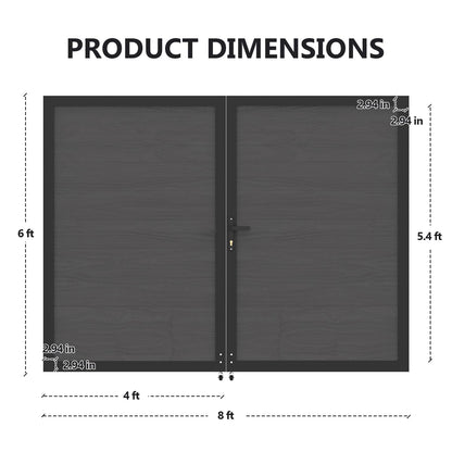Treslam Wood Plastic Privacy Double Fence Gate 6ft(H) x 8ft(W), Metal Frame with Knob Kits, Durable Composite Outdoor Gate,Silver Gray